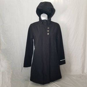 Free Country Women S Black Water Resistant Softshell Fleece Lined Hooded Jacket